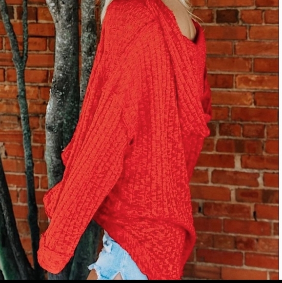 SOLD. Free People Slouchy Baja Babe Hacci Red Hooded Cardigan. As New. No Tag - Picture 2 of 16